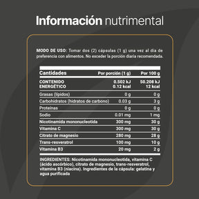 Formula N.M.N | con Trans-Resveratrol, Vitamina C, Citrato de Magnesio y Vitamina B3 | 180 Cápsulas | 1000 mg por Porción
