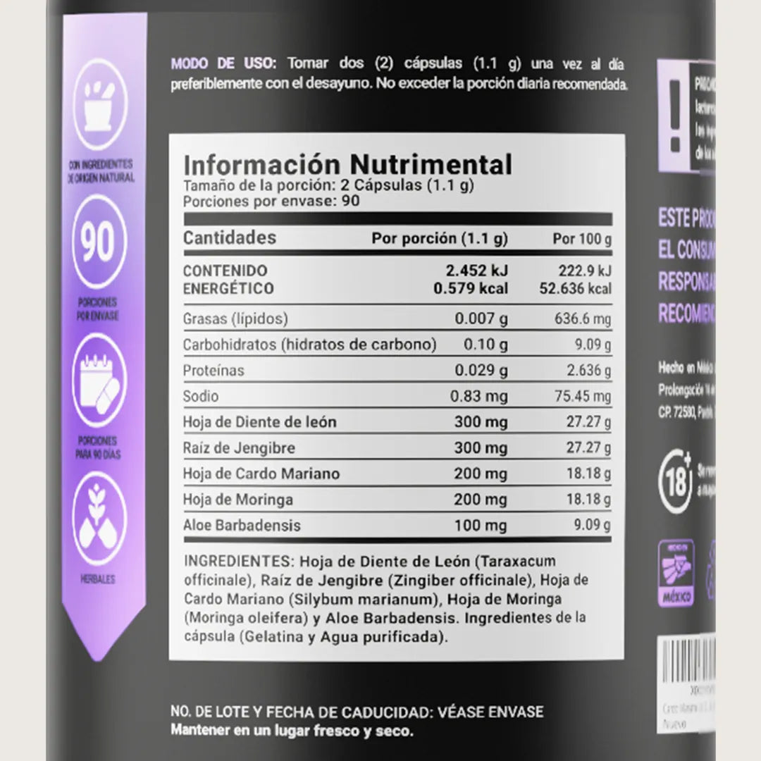 Cardo Mariano con Diente de León, Jengibre y Mezcla Herbal | 1100 mg por Porción