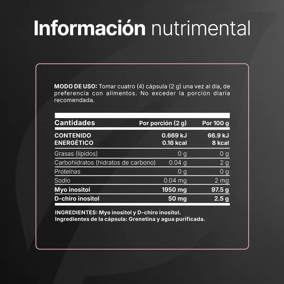Myo & D-Chiro Inositol en cápsulas | Relación Ideal 40:1 de Alta Pureza | Fórmula Platinum | 2000 mg por porción