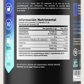 NAC N-Acetil Cisteína | 500 mg por Porción | 180 Cápsulas