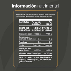 Vitamina D3 en Gotas con Aceite de Oliva | 400 UI | para Mayores de 3 Años