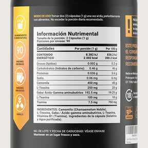 GABA con Camomila, L-Tirosina, L-Teanina y Vitamina B1 | 500 mg por porción | 180 Cápsulas