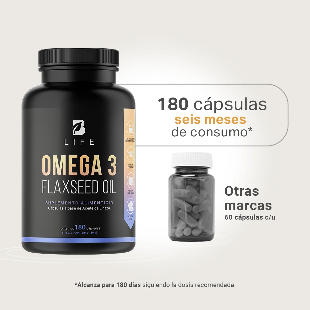 Aceite de Linaza Puro con Omega 3 | Ácido Alfa Linolénico | 180 cápsulas | 1000 mg por porción