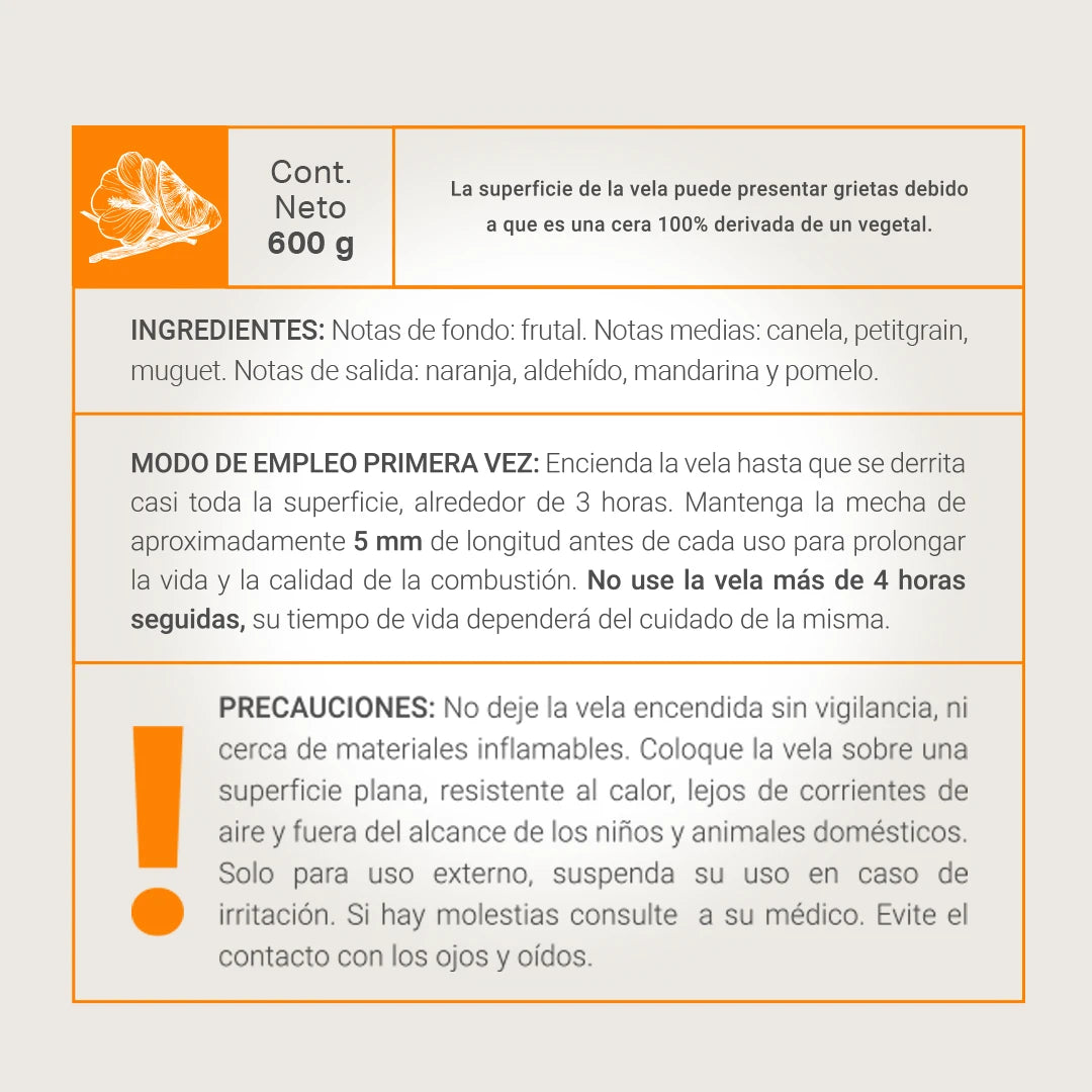 Orange Vanilla Aromatic Candle | Vela Aromática Vainilla Naranja 600 g