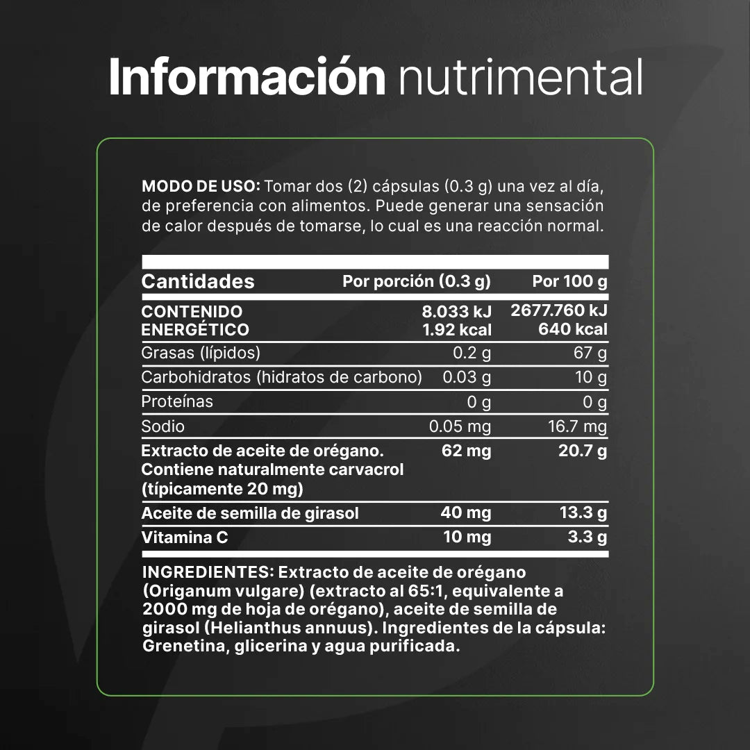 Aceite de Orégano con Carvacrol y Vitamina C | 300 mg por porción