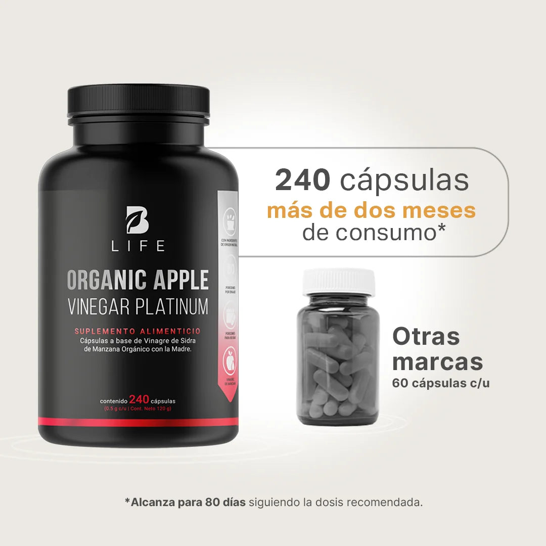 Vinagre de Manzana Orgánico con Cultivo “La Madre” | Fórmula Platinum | 240 cápsulas