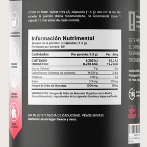 Vinagre de Manzana Orgánico con Cultivo “La Madre” | Fórmula Platinum | 240 cápsulas