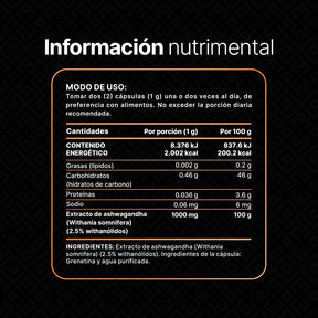 Ashwagandha Orgánica | 1000 mg por porción | 180 cápsulas
