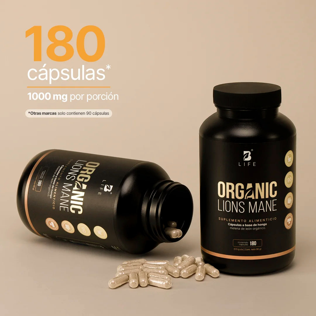 Hongo Melena de León Orgánico | 1000 mg por porción | 180 Cápsulas