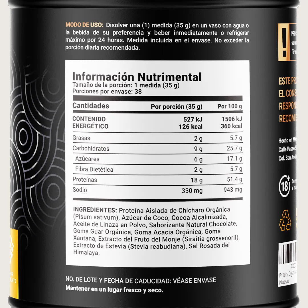 Proteína Orgánica Vegana sabor Chocolate | Sin azúcar Añadida | 3 Libras