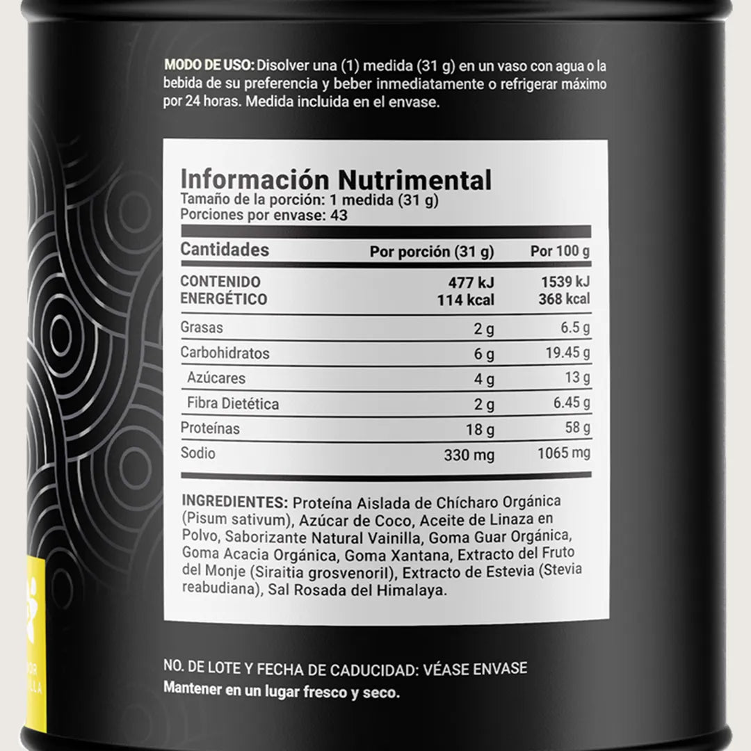 Proteína Orgánica Vegana sabor Vainilla | Sin azúcar Añadida | 3 Libras