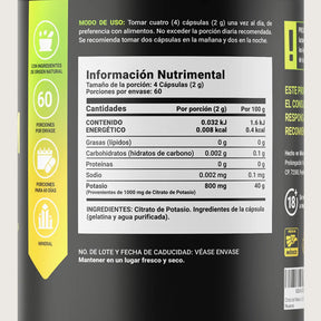 Citrato de Potasio | 800 mg de Potasio Provenientes de 1000 mg de Citrato