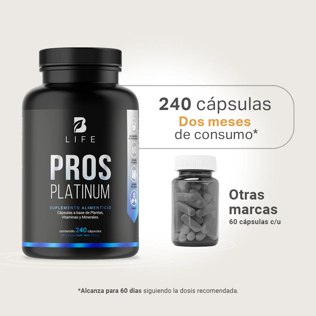 Fórmula Platinum con Ciruelo Africano, Selenio, Cúrcuma, Zinc, Semilla de Calabaza y Vitamina D3 | 2000 mg por Porción | 240 Cápsulas