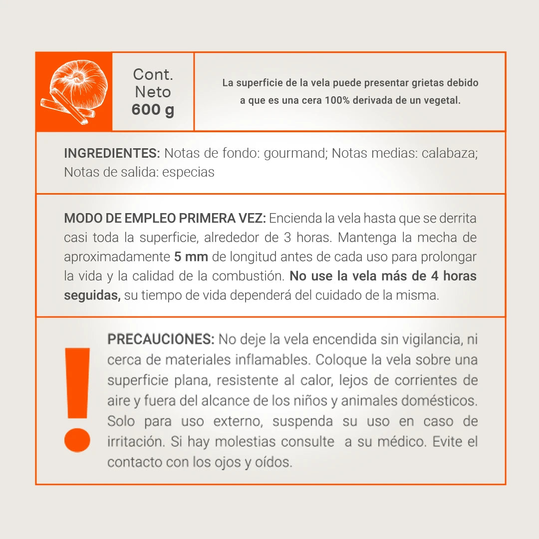 Pumpkin Spice Aromatic Candle | Vela Aromática Calabaza y Especias 600 g