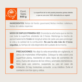 Pumpkin Spice Aromatic Candle | Vela Aromática Calabaza y Especias 600 g