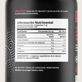 Pura Arginina | 240 Cápsulas | 1000 mg por porción