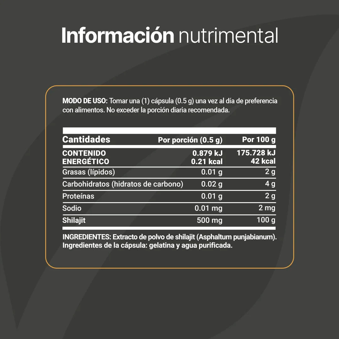 Shilajit Puro | Alta Pureza | 120 cápsulas