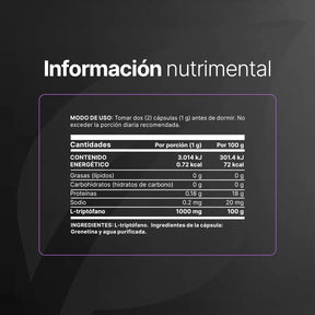 Pure Tryp-tophan | 180 cápsulas | 500 mg por Porción | Aminoácido Esencial