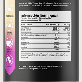 Quercetina | con Vitamina C, Jengibre y Zinc | 180 cápsulas