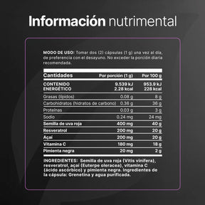 Resveratrol | con Uva Roja, Açaí, Vitamina C y Pimienta Negra | 1000 mg por porción