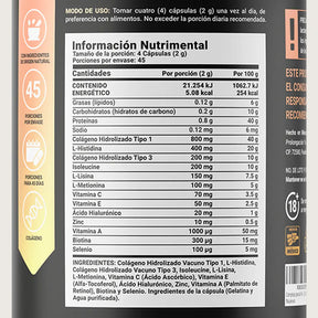 Fórmula con Colágeno tipo I y III, Ácido Hialurónico, Zinc, y Biotina | 150 cápsulas