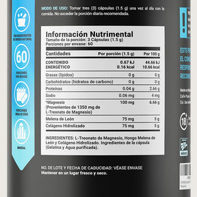 Treonato de Magnesio | con Melena de Leon y Colágeno Hidrolizado | 180 cápsulas