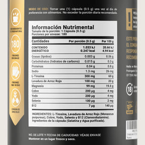 Mezcla de L-Tirosina, Cobre, Selenio, Yodo, Levadura de Arroz Rojo y B12 | 180 cápsulas
