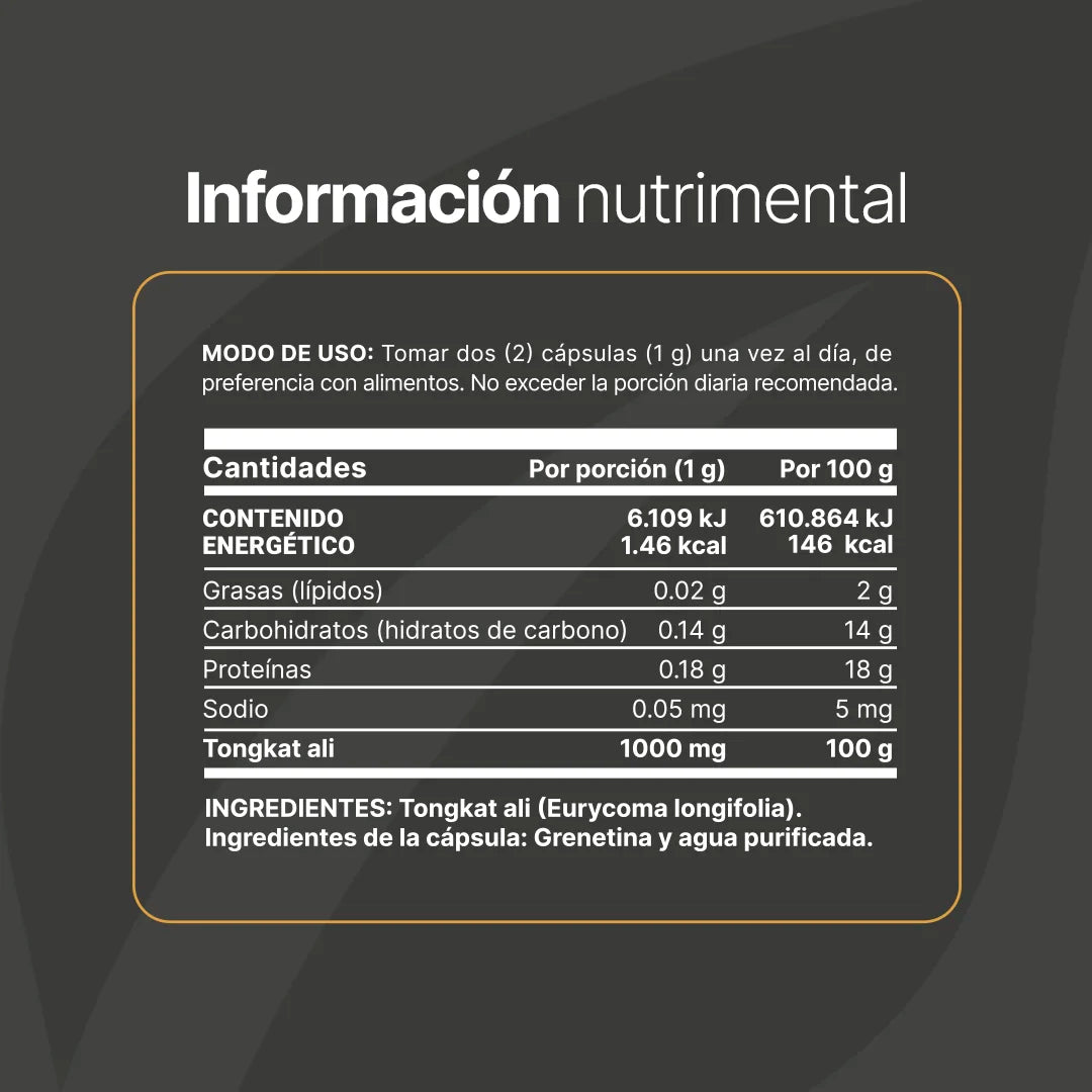 Tong-kat Ali Puro | 1000 mg por porción | 240 Cápsulas