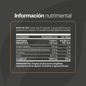 Tong-kat Ali Puro | 1000 mg por porción | 240 Cápsulas
