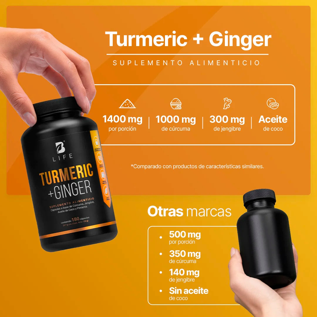 Cúrcuma con Jengibre | adicionado con Aceite de Coco y Pimienta Negra | 1400 mg por Porción