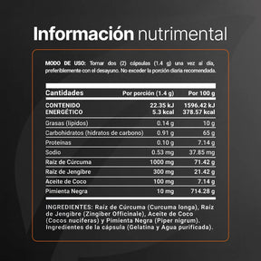 Cúrcuma con Jengibre | adicionado con Aceite de Coco y Pimienta Negra | 1400 mg por Porción