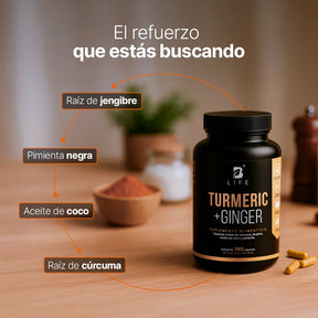 Cúrcuma con Jengibre | adicionado con Aceite de Coco y Pimienta Negra | 1400 mg por Porción