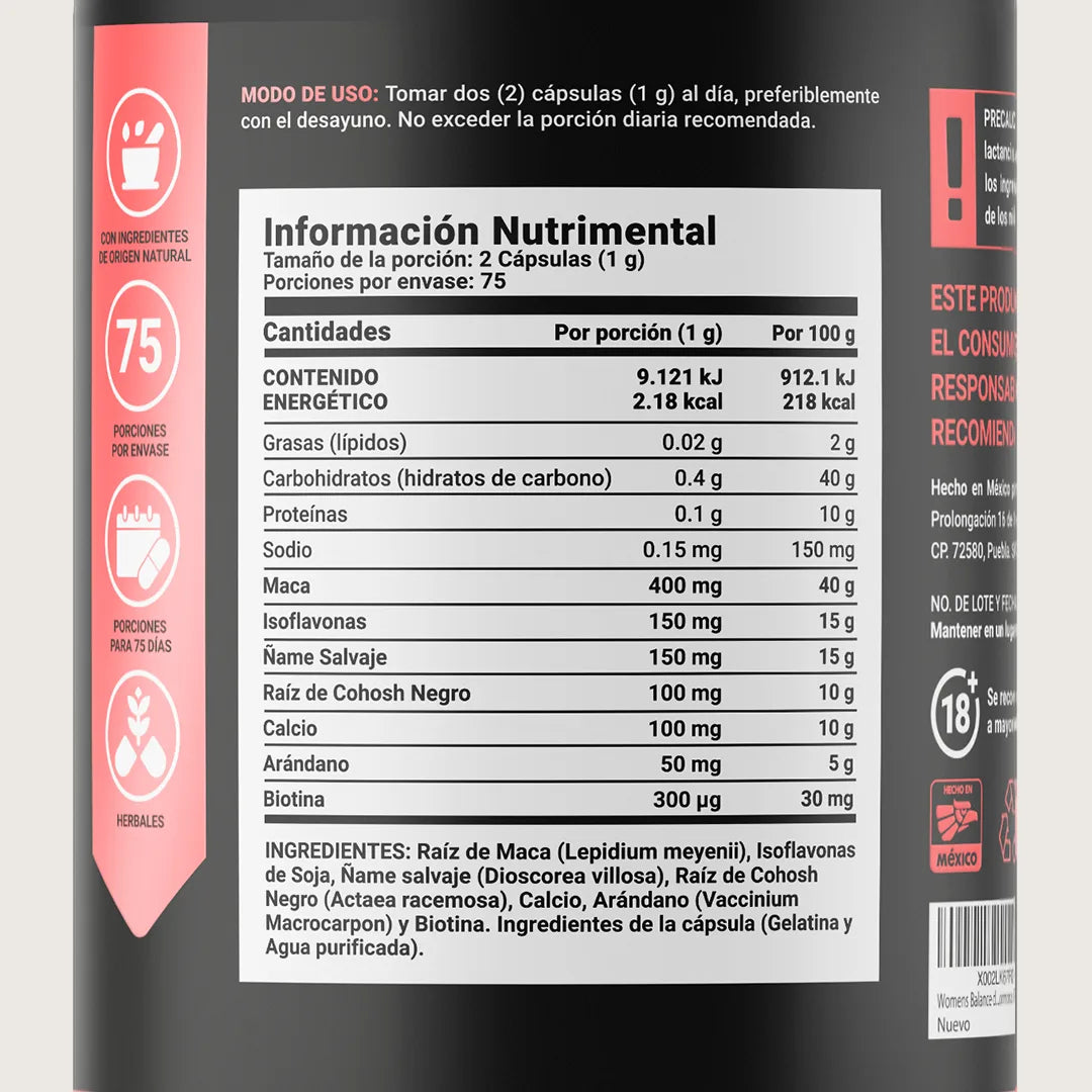 Fórmula para Mujer con Maca, Isoflavonas y Ñame Silvestre | Con Arándano, Cohosh Negro, Calcio y Biotina